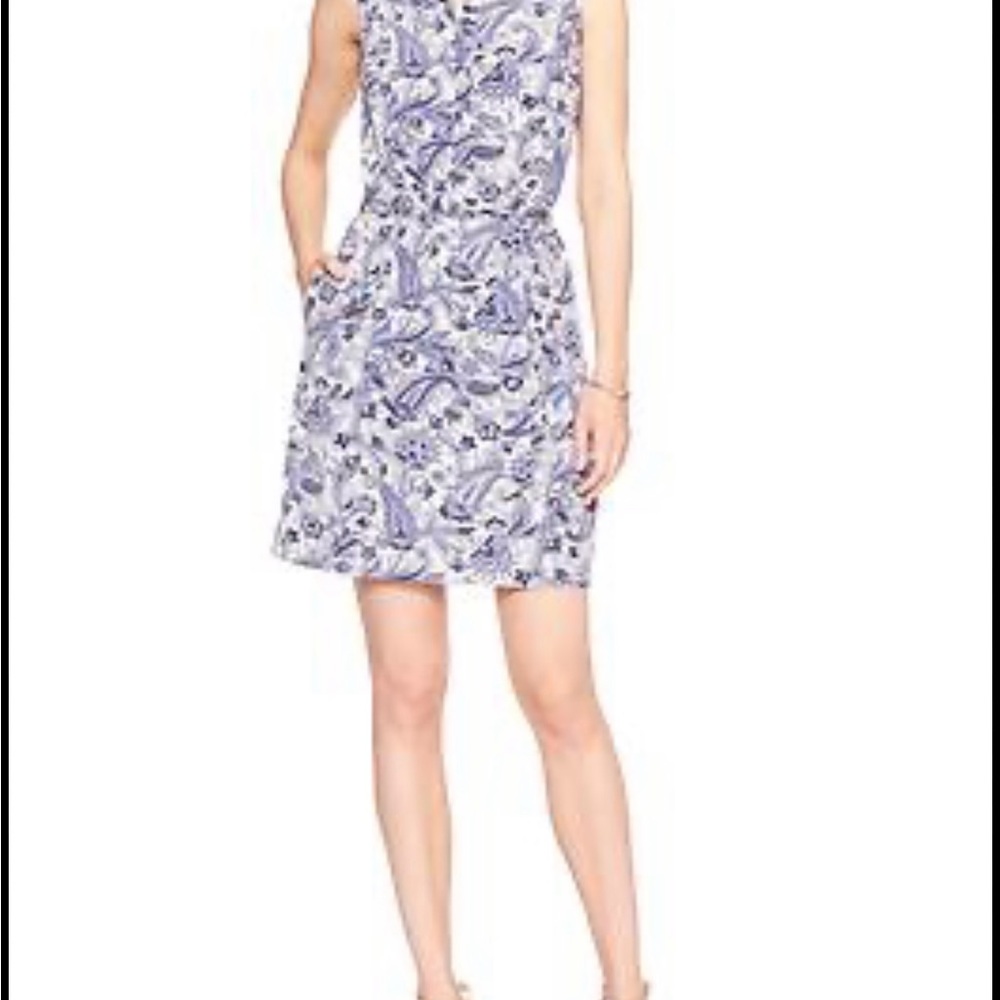 Banana Republic Factory Blue and White Paisley Mini Sundress with Pockets